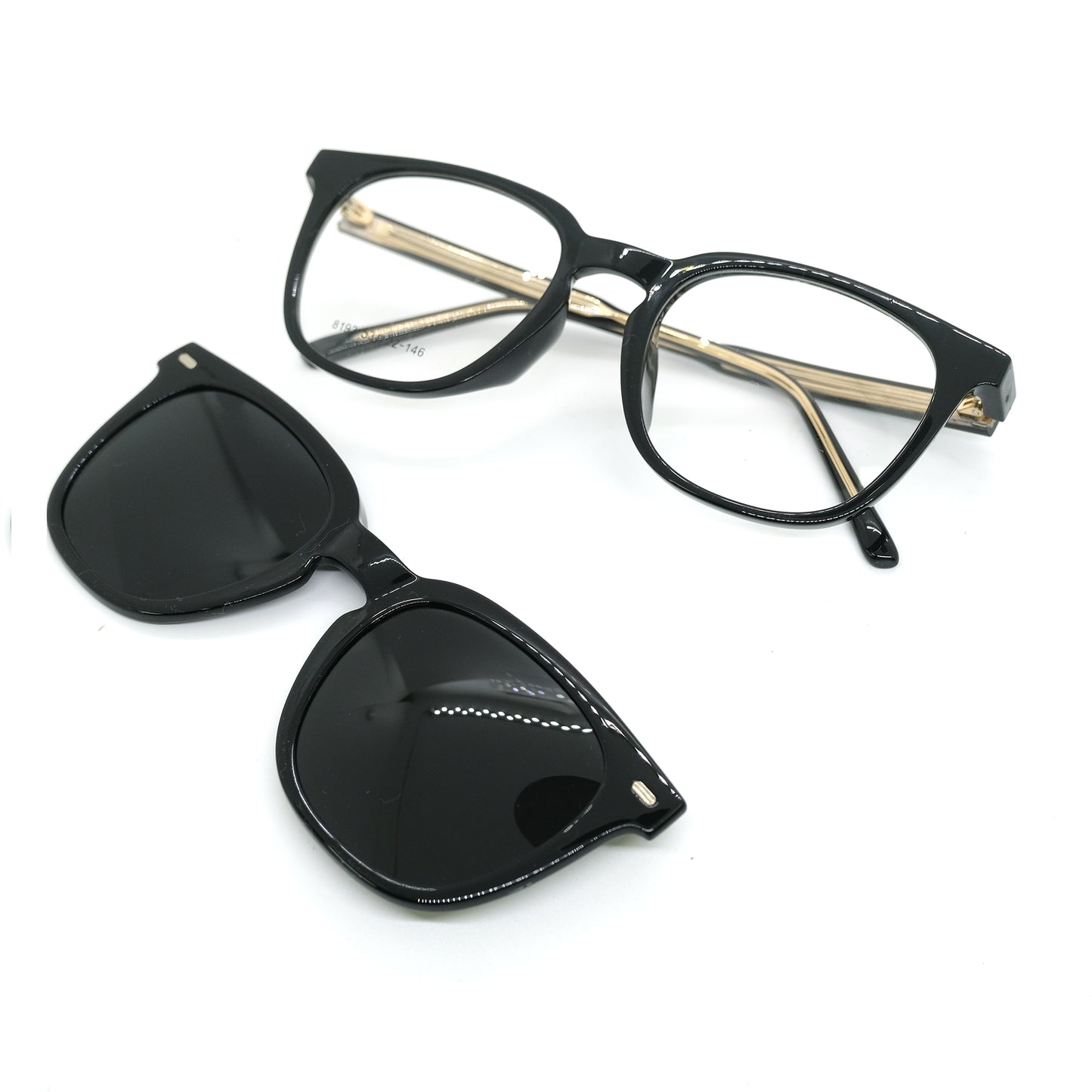 Black acetate clip-on sunglasses reading round glasses