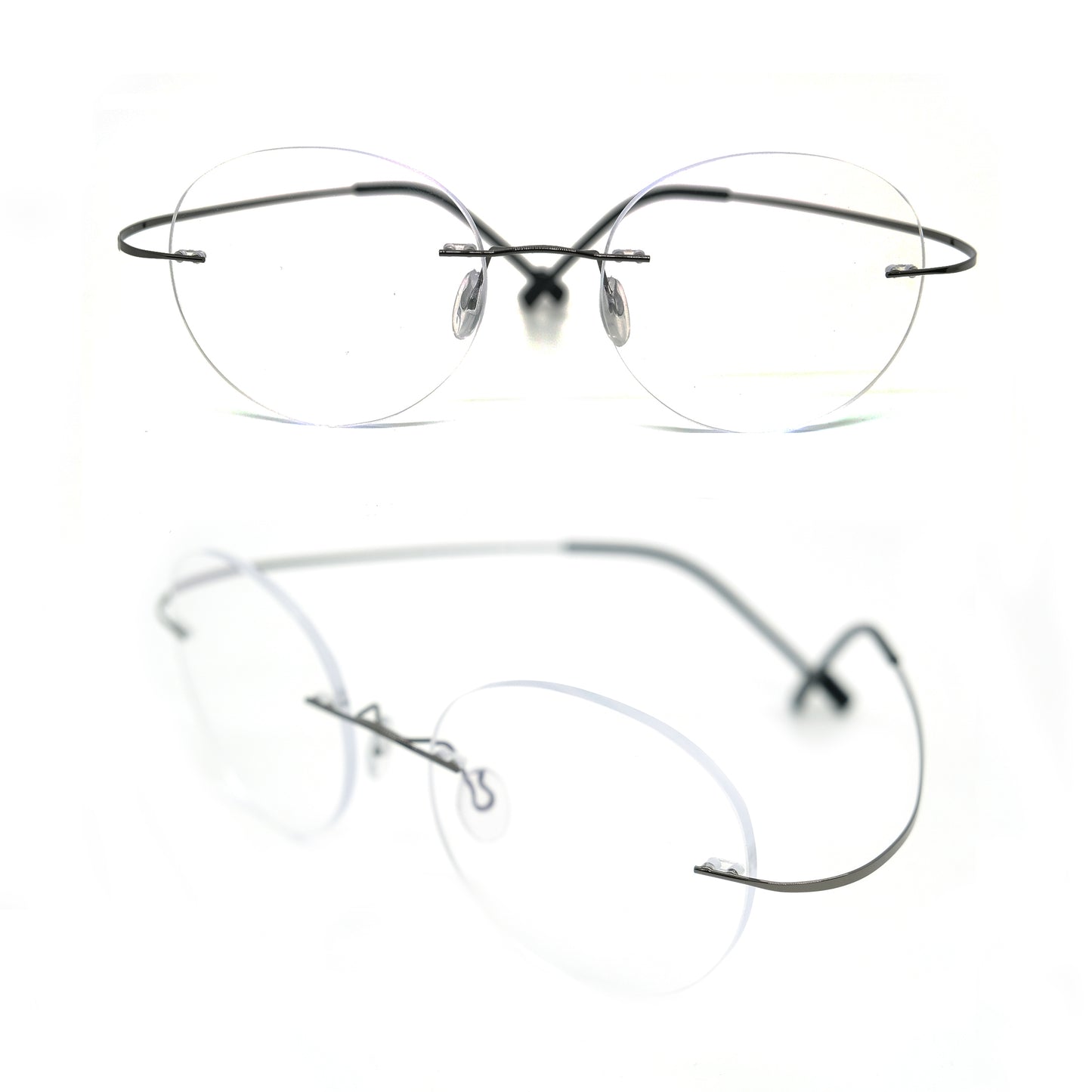 Titanium, rimless glasses，round  light progressive glasses