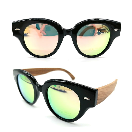 Acetate L 1545M-10 black Reading wood arms sunglasses