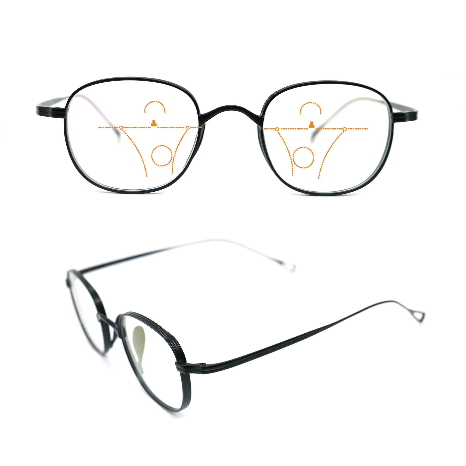 Titanium M JZ5016C2 Square Circle Black Progressive Eyeglasses - takeprogressive