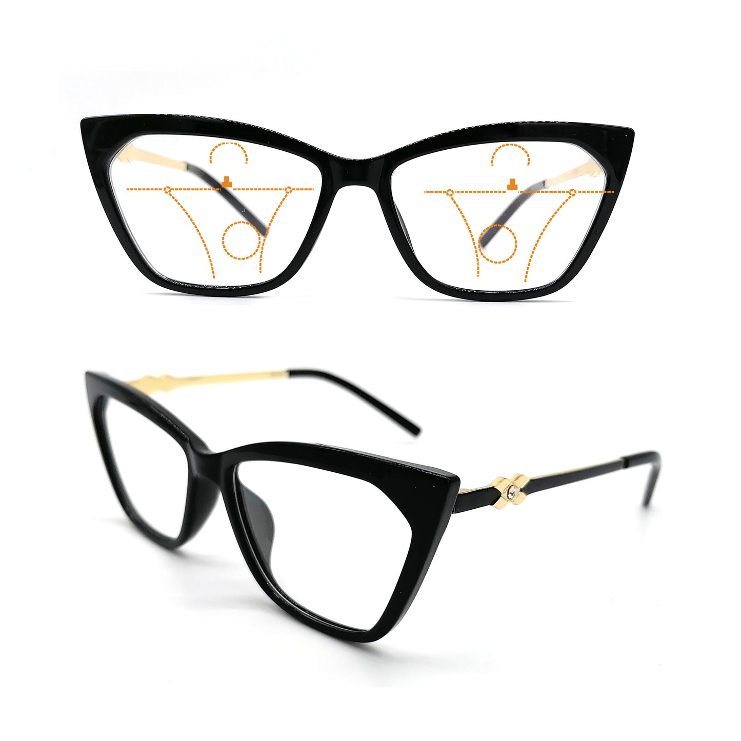 Acetate L 2040C5 black Cat Eye progressive glasses