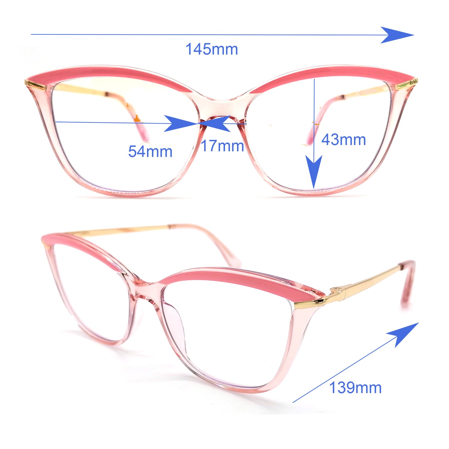 Acetate L 2036 pink cat eye Reading glasses