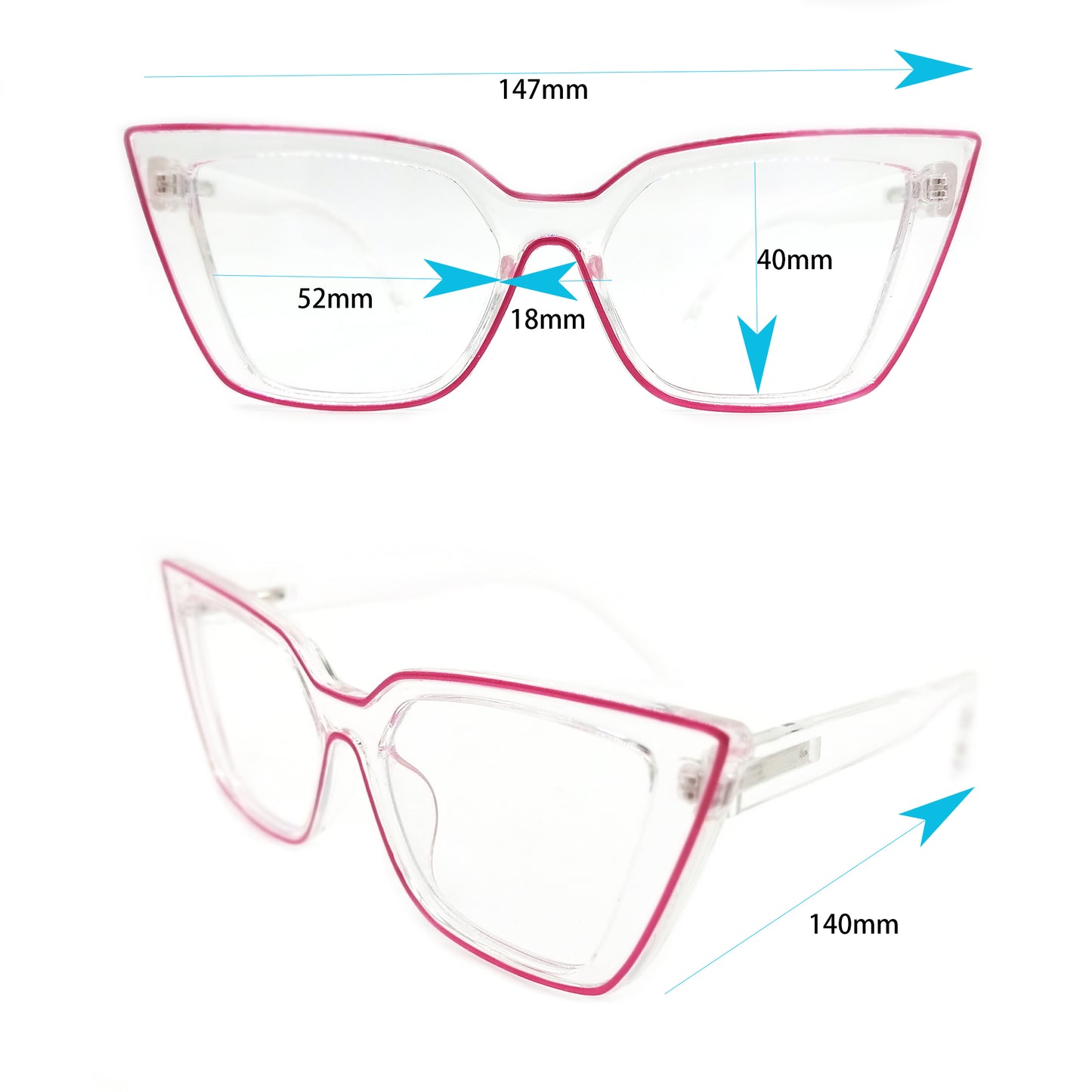 Acetate L  pink square cat eye Reading glasses